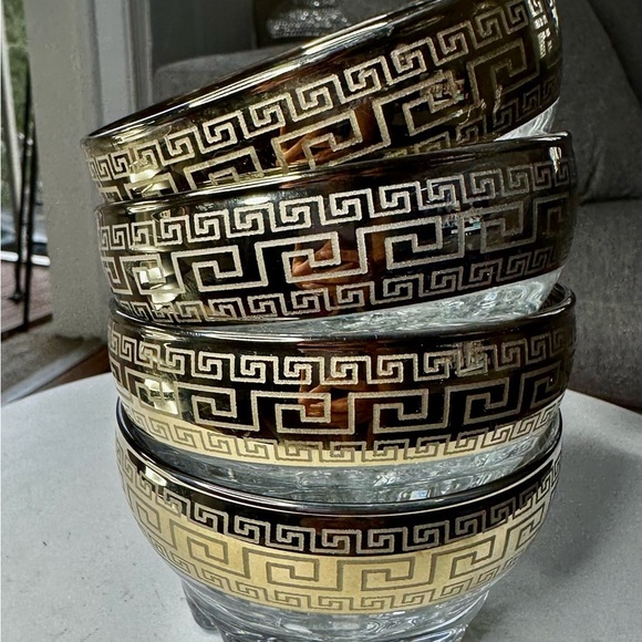 Greek Key Gold Set OF 4 Ice Cream Bowls - Picture 1 of 7